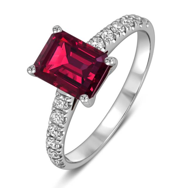 Кольцо из белого золота с бриллиантами и рубином (058501)