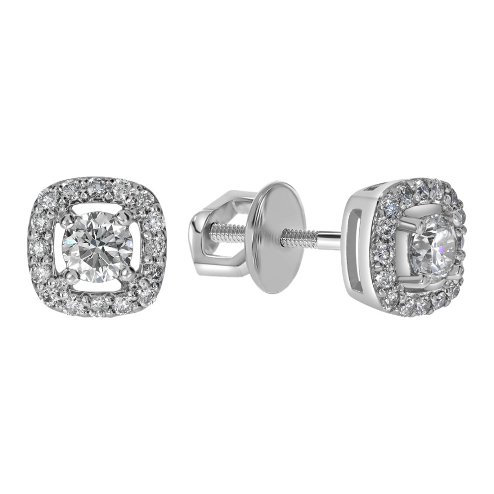 Серьги пусеты из белого золота с бриллиантами  (061631)