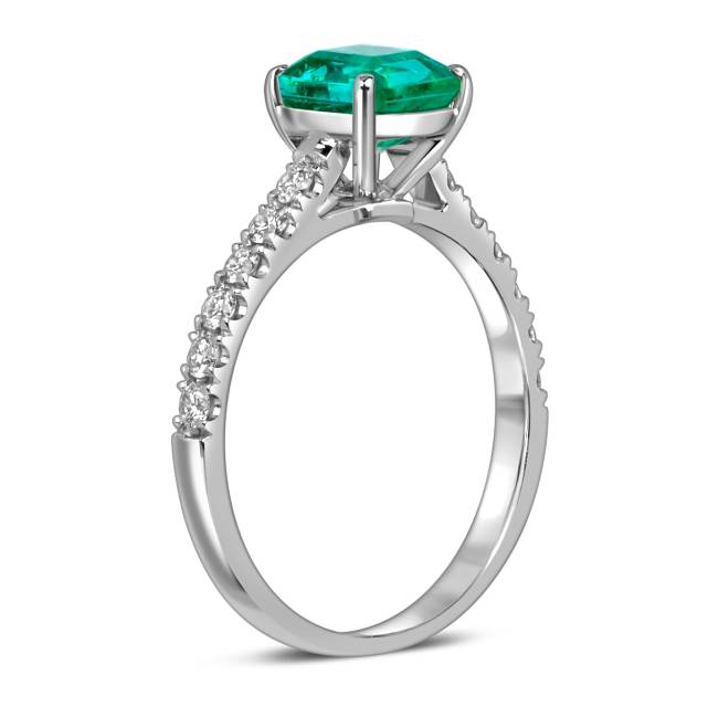 Кольцо из белого золота с бриллиантами и изумрудом (059400)