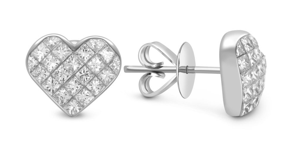 Серьги пусеты из белого золота с бриллиантами 