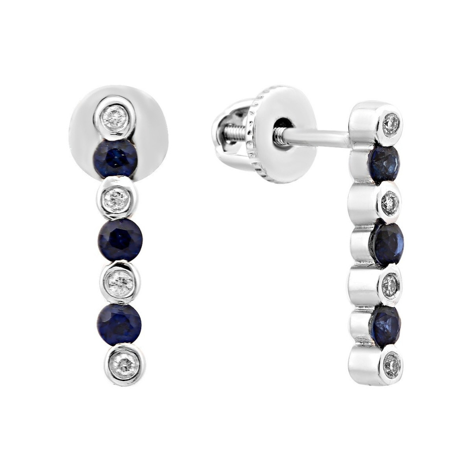 Серьги из белого золота с бриллиантами и сапфирами (018193)