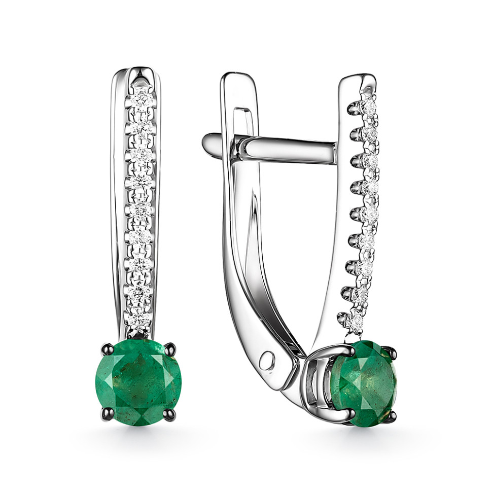 Серьги из белого золота с изумрудами и бриллиантами (060588)