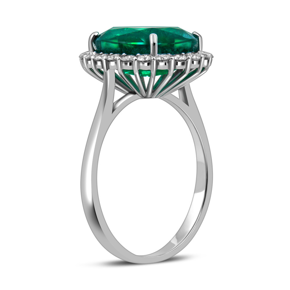 Кольцо из белого золота с бриллиантами и изумрудом (057978)