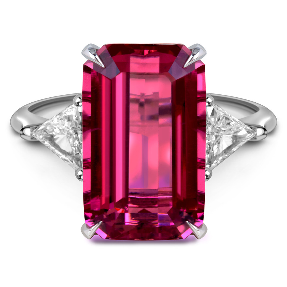 Кольцо из белого  золота с бриллиантами и розовым турмалином (060184)