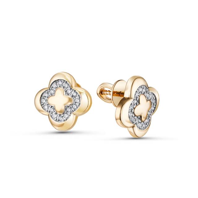 Серьги пусеты из жёлтого золота с бриллиантами (055818)