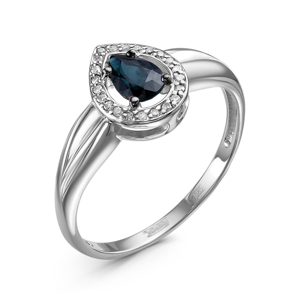 Кольцо из белого золота с сапфиром и бриллиантами (060483)