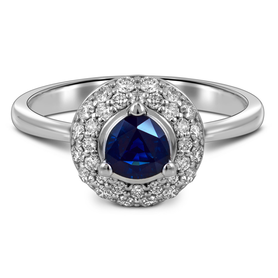 Кольцо из белого золота с бриллиантами и сапфиром (046243)