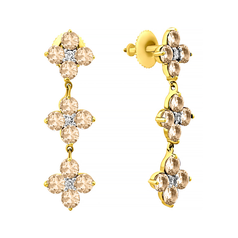 Серьги пусеты  из жёлтого золота с бриллиантами и топазами (021979)