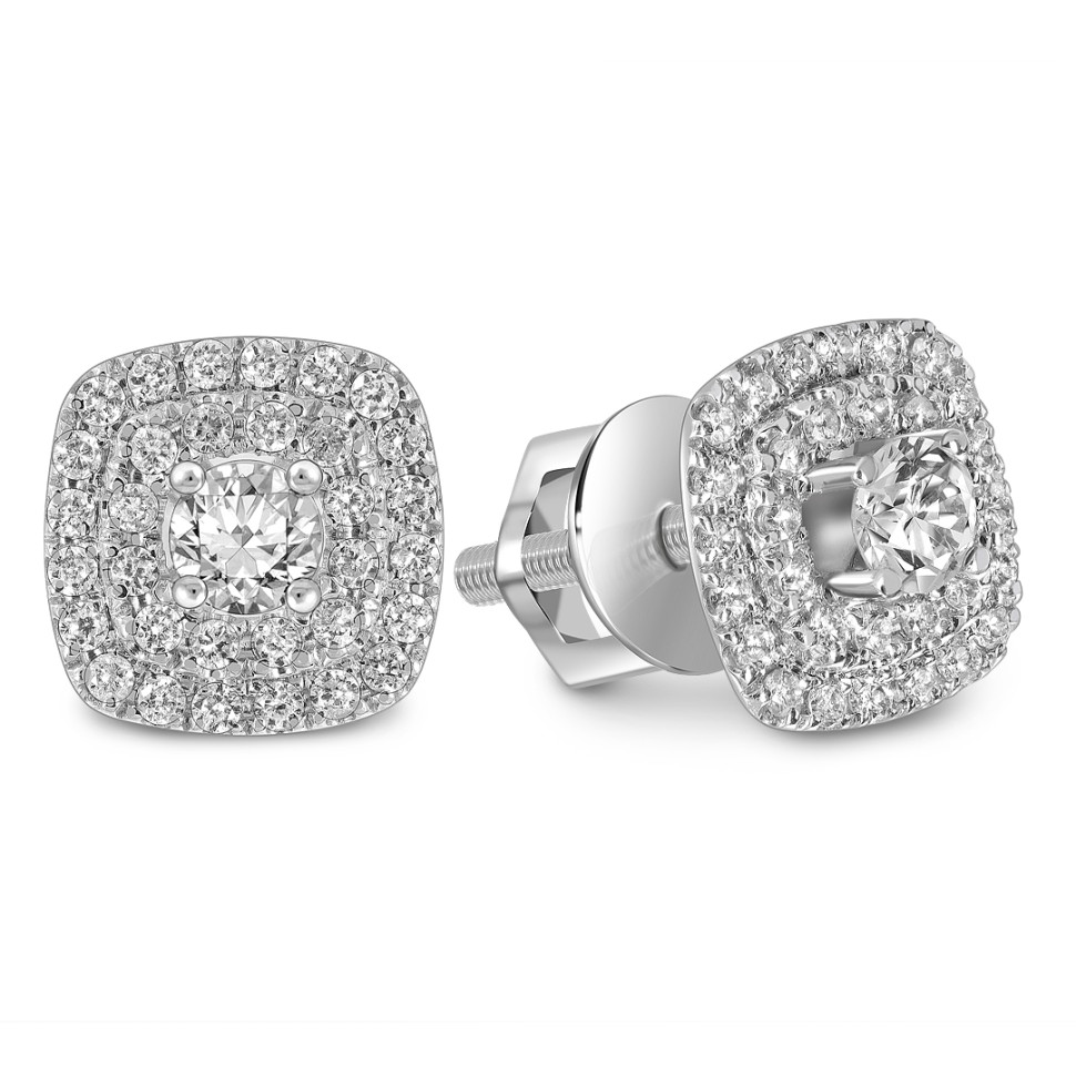 Серьги пусеты из белого золота с бриллиантами (061644)