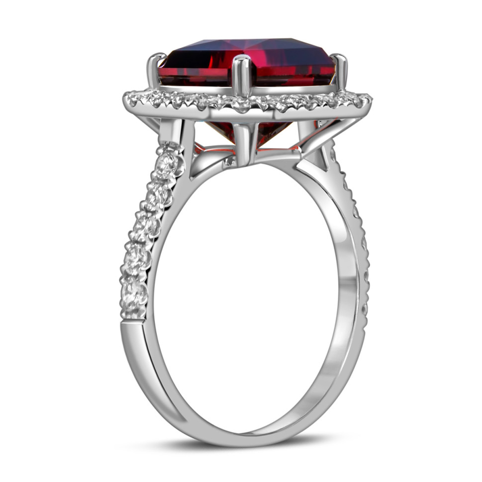 Кольцо из белого золота с бриллиантами и гранатом (059464)