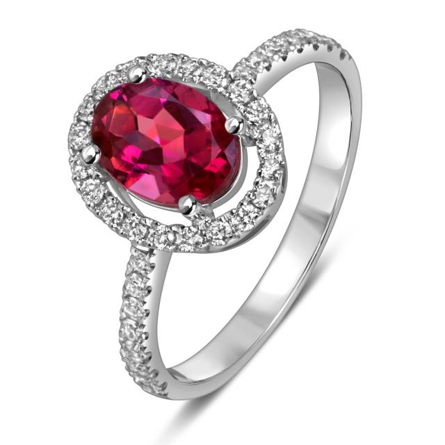 Кольцо из белого золота с бриллиантами и турмалином (061128)