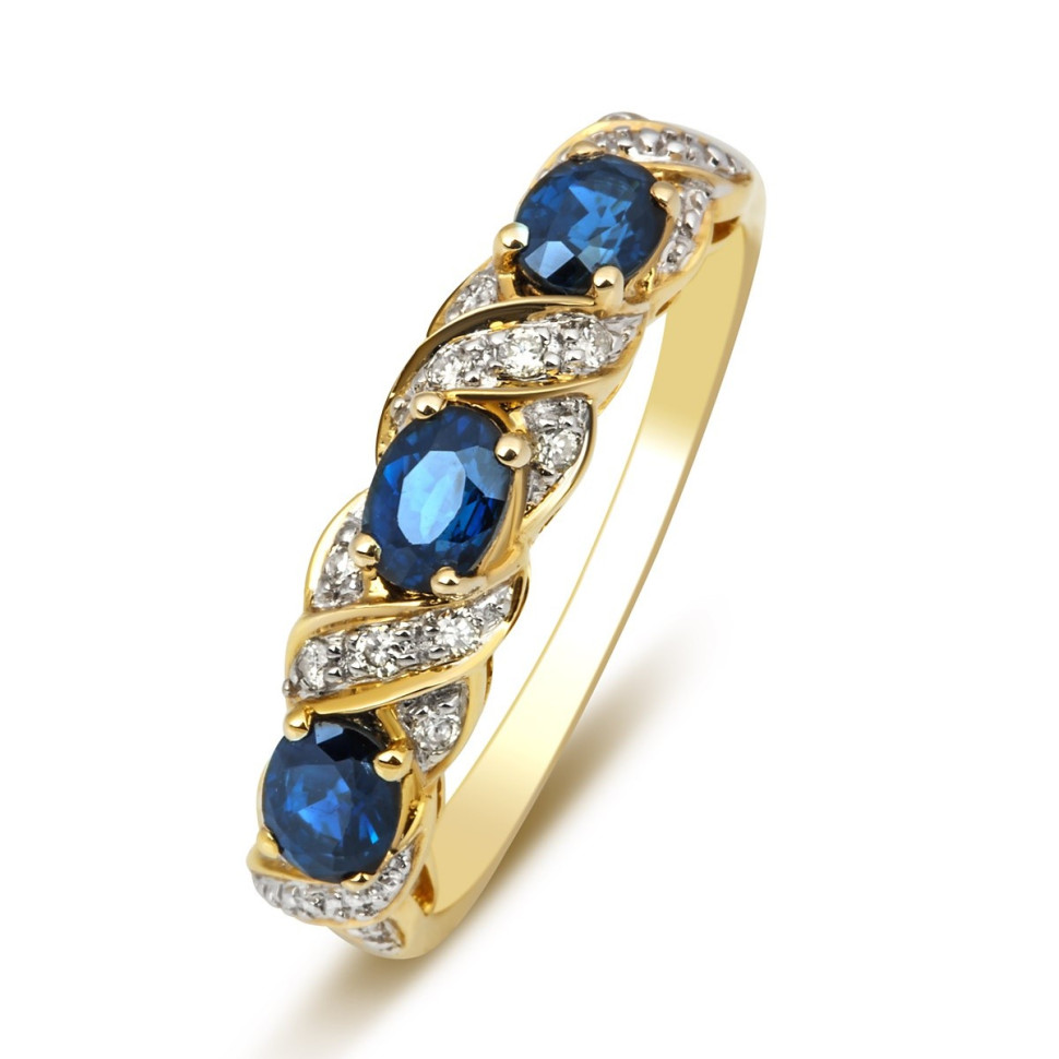 Кольцо из желтого золота с бриллиантами и сапфирами (012909)