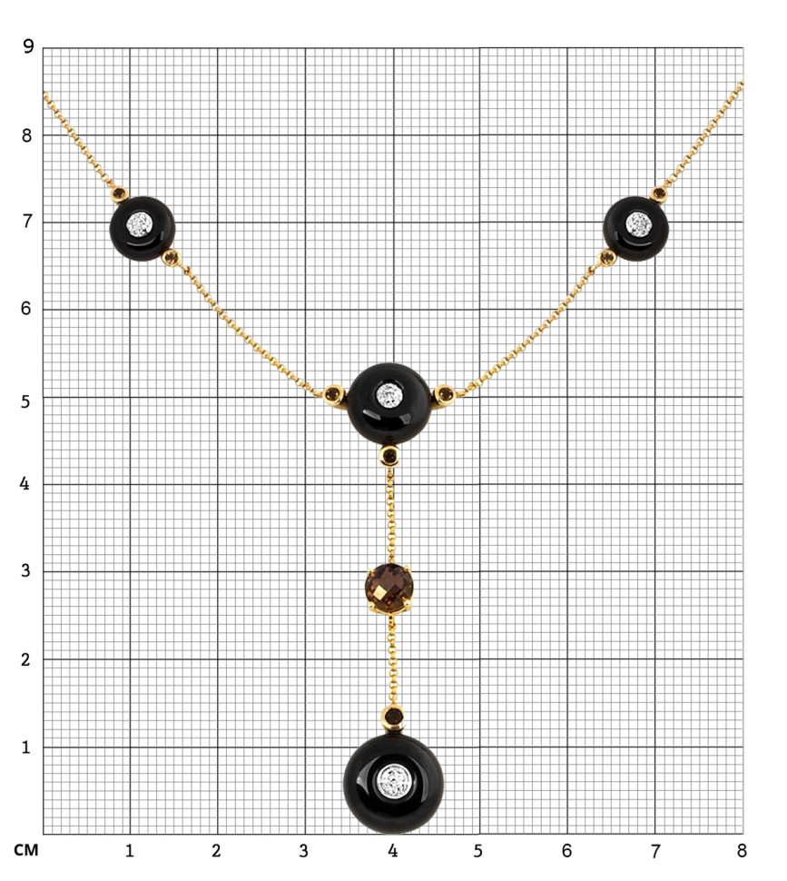 Колье с бриллиантами, агатами и дымчатами кварцами (011067)