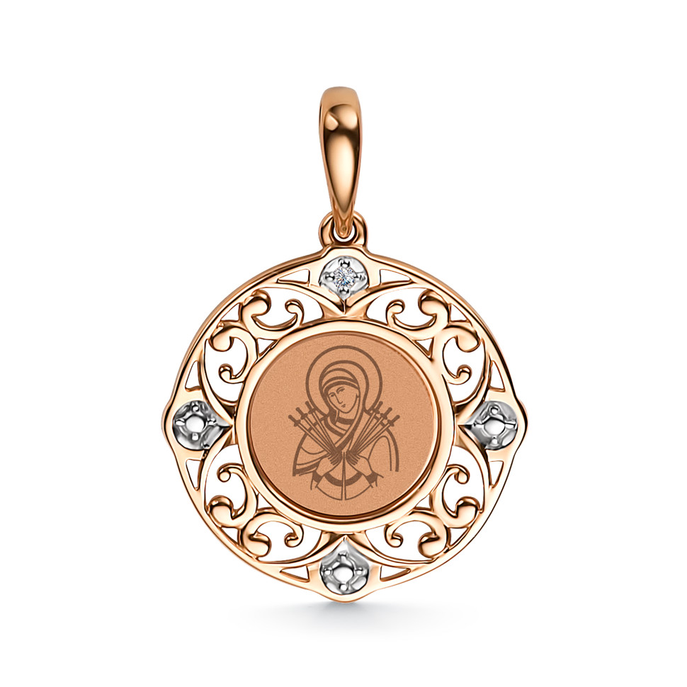 Кулон православный из красного золота с бриллиантом (050260)