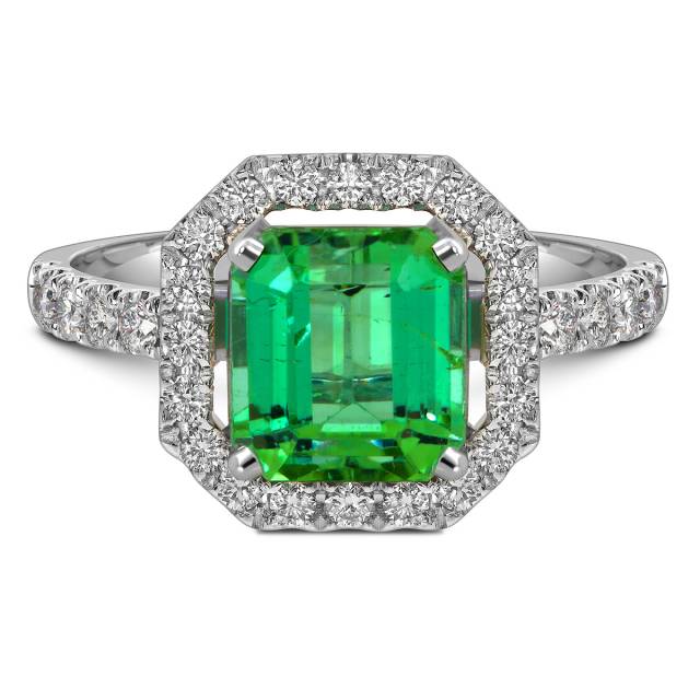 Кольцо из белого золота с бриллиантами и зелёным турмалином (058463)