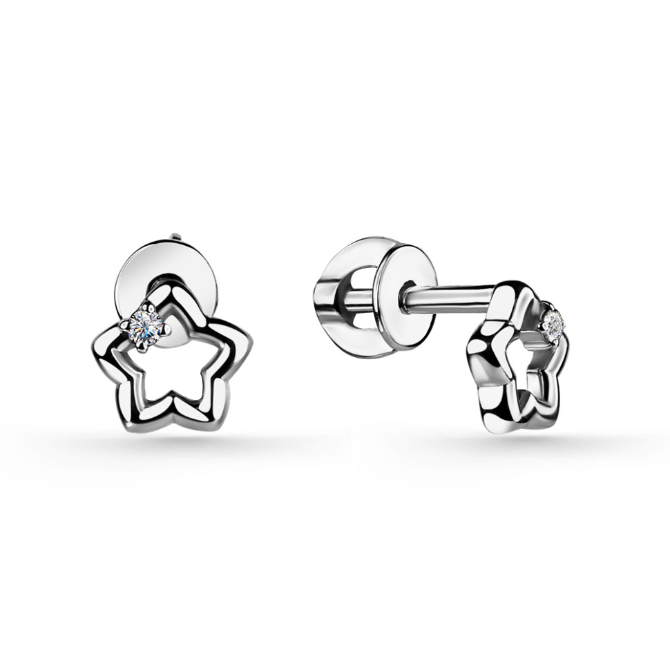 Серьги пусеты из белого золота с бриллиантами (057455)