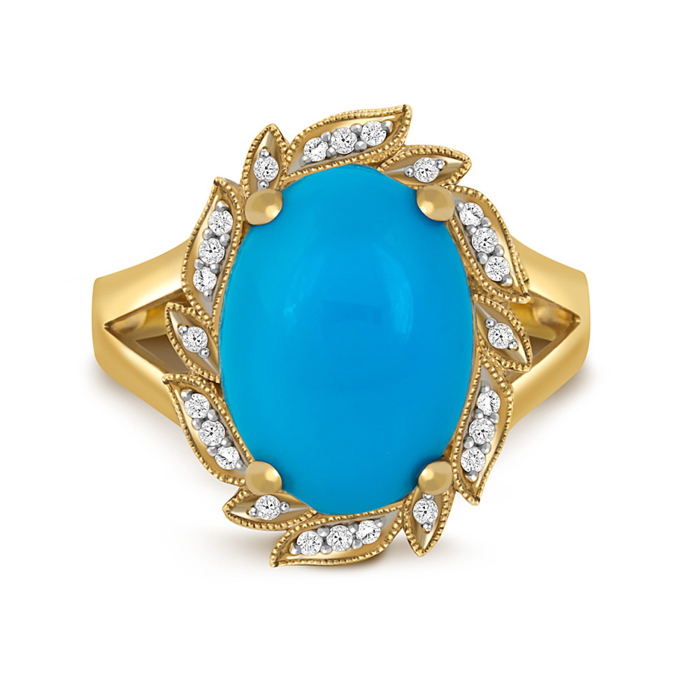 Кольцо из жёлтого золота с бриллиантами и бирюзой (016939)