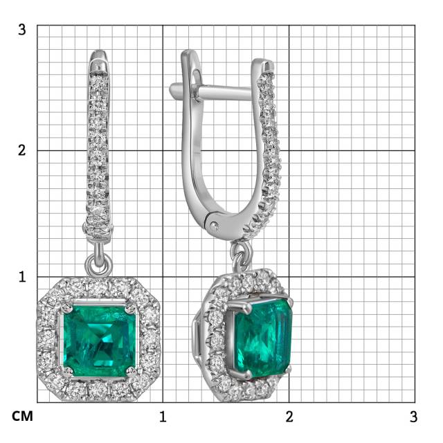 Серьги из белого золота с бриллиантами и изумрудами (058714)