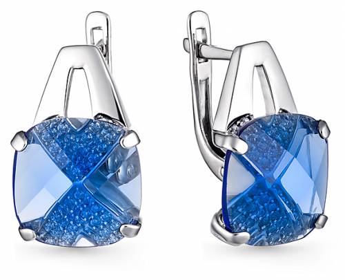 Серьги из серебра с фианитами и ювелирными кристаллами