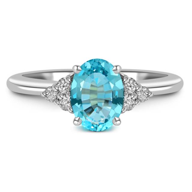 Кольцо из белого золота с бриллиантами и апатитом (061127)