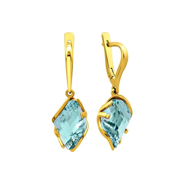 Серьги из желтого золота с аквамарином (028094)