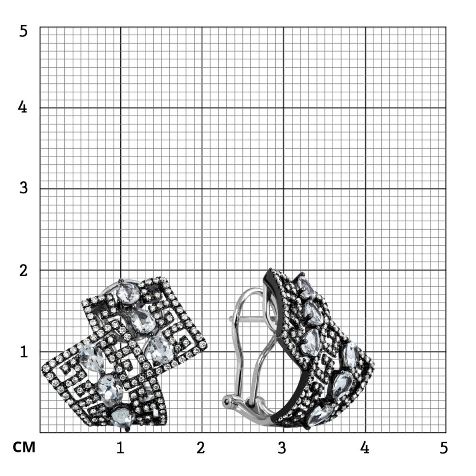 Серьги из белого золота с бриллиантами и кварцем (012462)