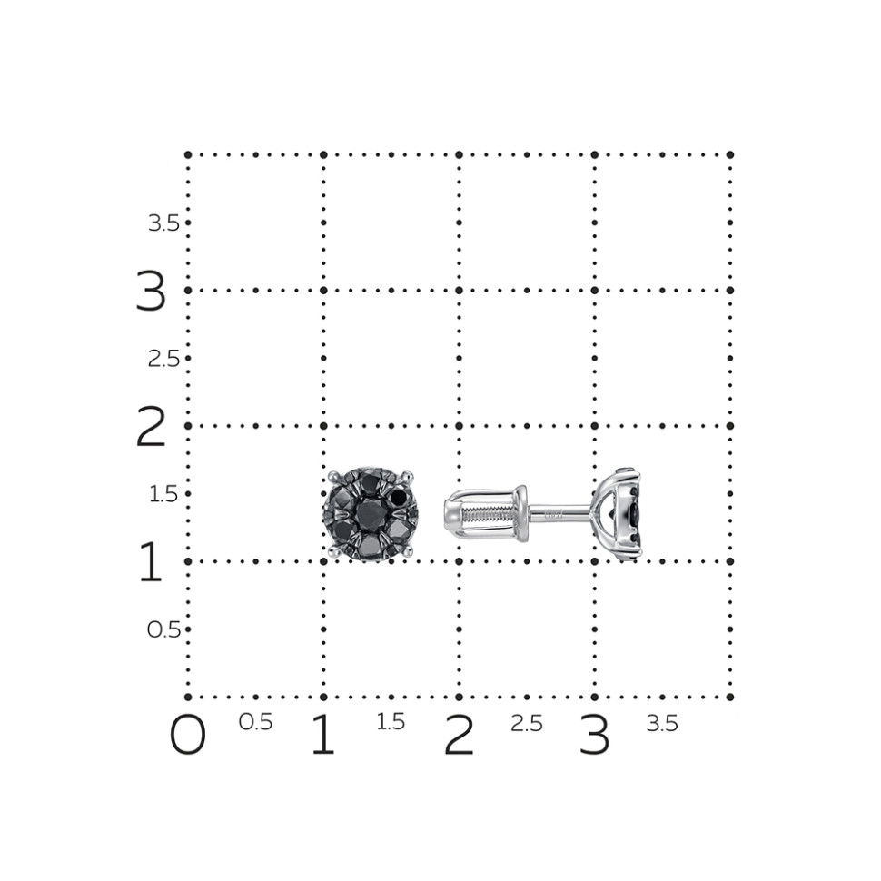 Серьги пусеты из белого золота с чёрными бриллиантами (062969)