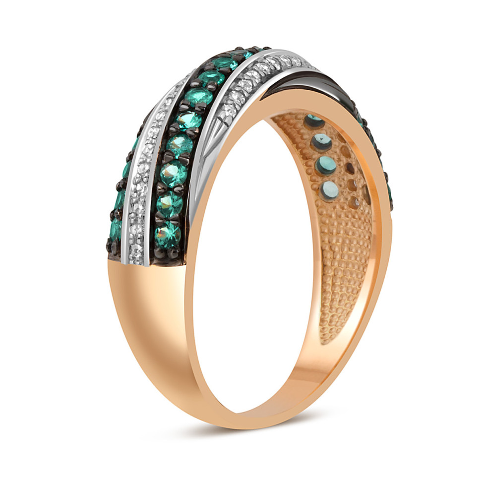 Кольцо из красного золота с бриллиантами и изумрудами (045537)