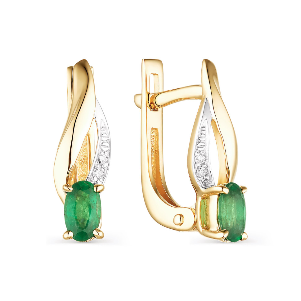 Серьги из жёлтого золота с бриллиантами и изумрудами (049257)