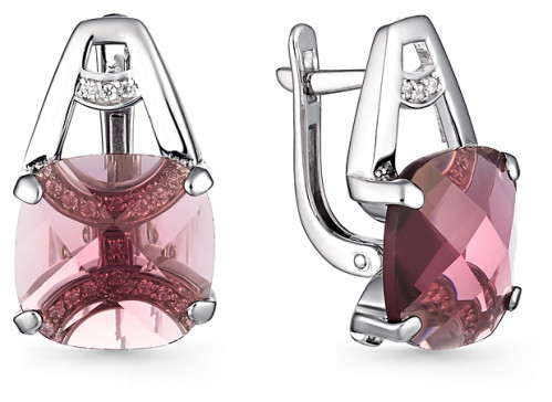 Серьги из серебра с фианитами и ювелирными кристаллами