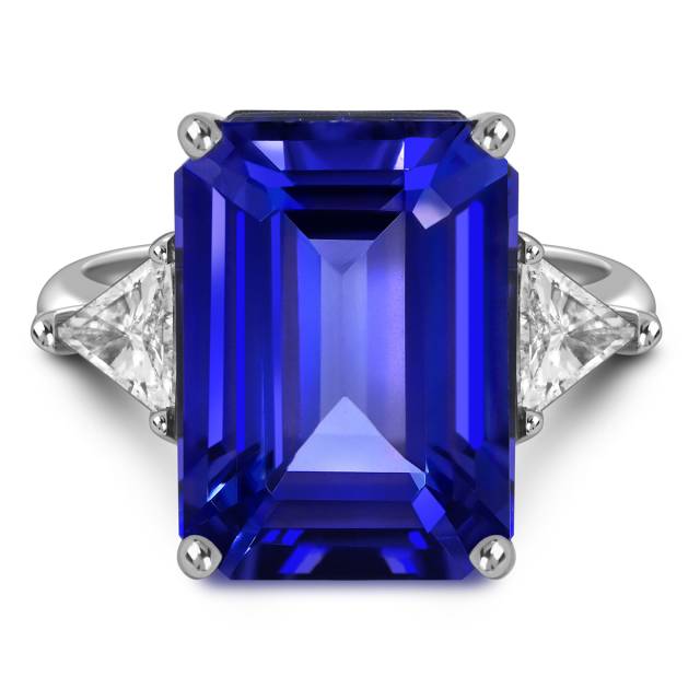 Женское кольцо из белого золота с бриллиантами и танзанитом (053570)