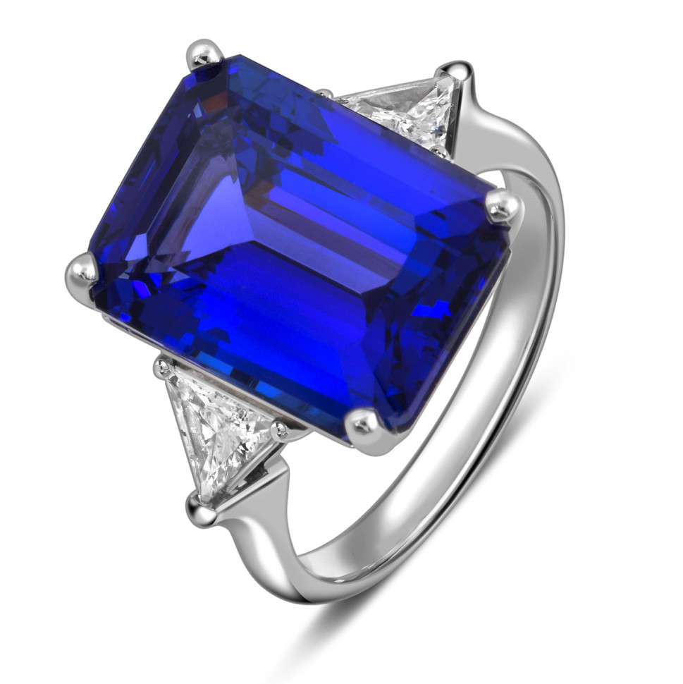 Женское кольцо из белого золота с бриллиантами и танзанитом (053570)