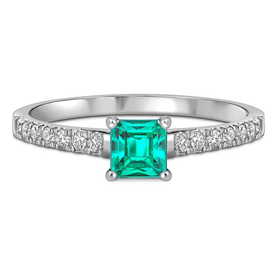 Кольцо из белого золота с бриллиантами и изумрудом (055546)