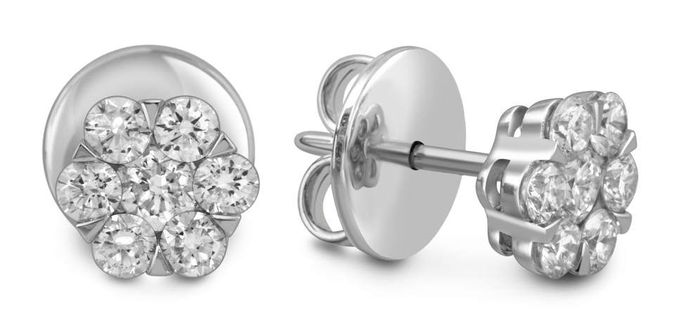 Серьги пусеты из белого золота с бриллиантами 