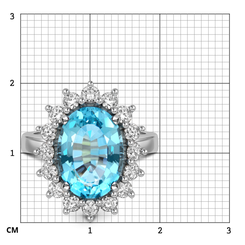 Кольцо из белого золота с бриллиантами и аквамарином (058663)