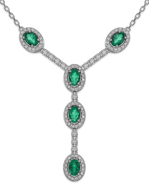 Колье из белого золота с бриллиантами и изумрудами (060276)