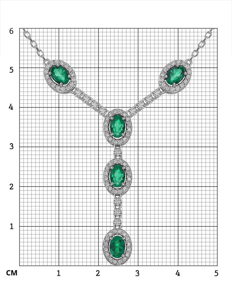 Колье из белого золота с бриллиантами и изумрудами (060276)