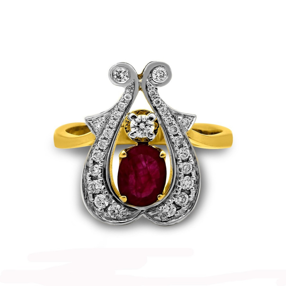 Кольцо из комбинированного золота с бриллиантами и рубином (025809)