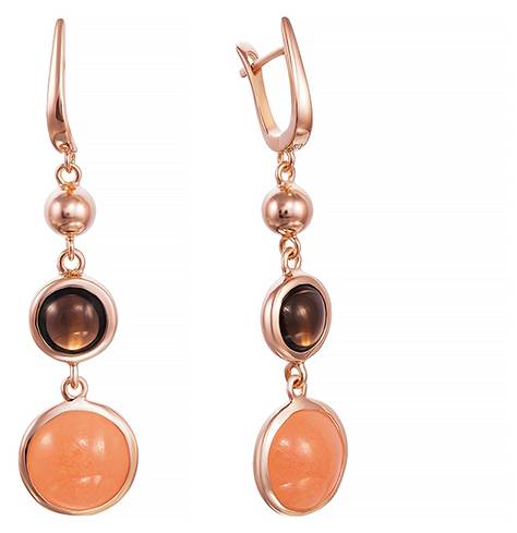 Серьги из серебра с раухтопазами и кварцем