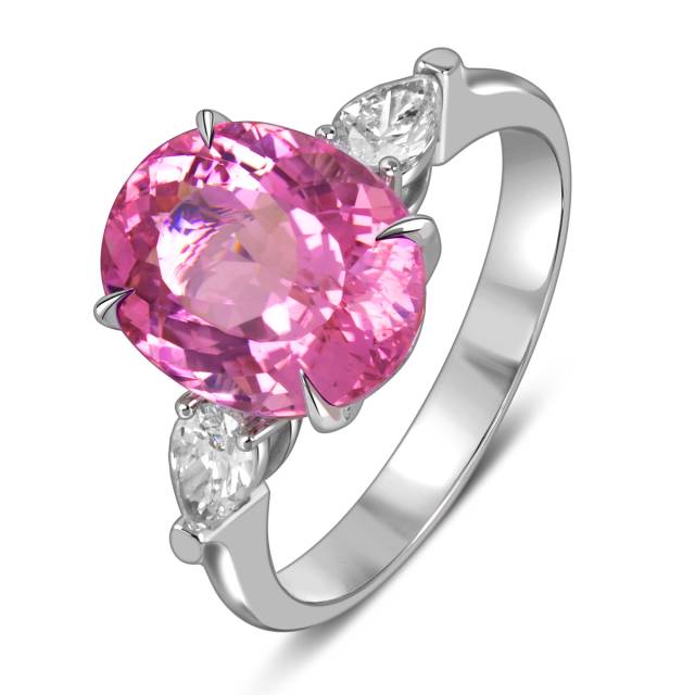 Кольцо из белого золота с бриллиантами и розовым турмалином (060303)