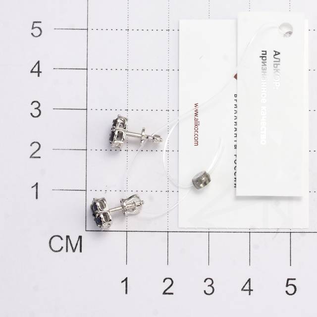 Серьги пусеты из белого золота с бриллиантами и сапфирами (060920)