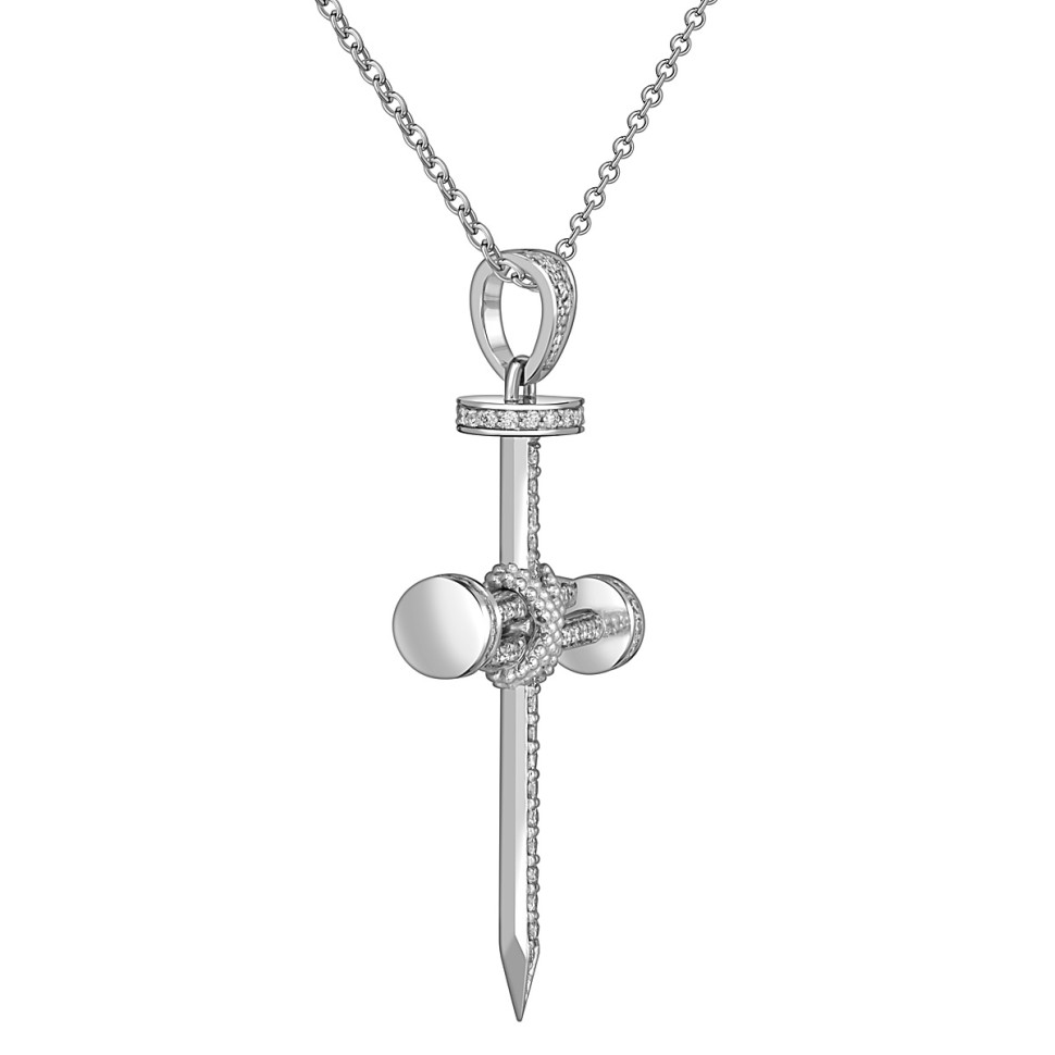 Кулон крест из белого золота с бриллиантами (055524)