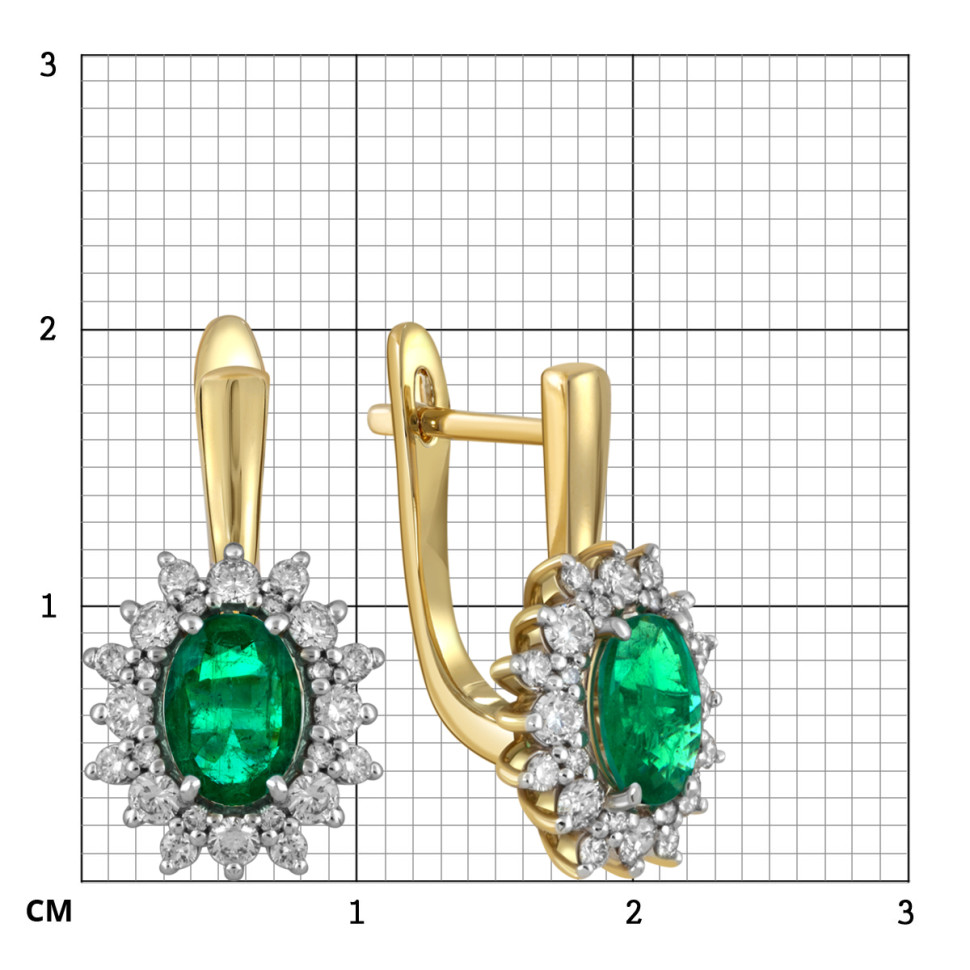 Серьги из жёлтого золота с бриллиантами и изумрудами (055523)