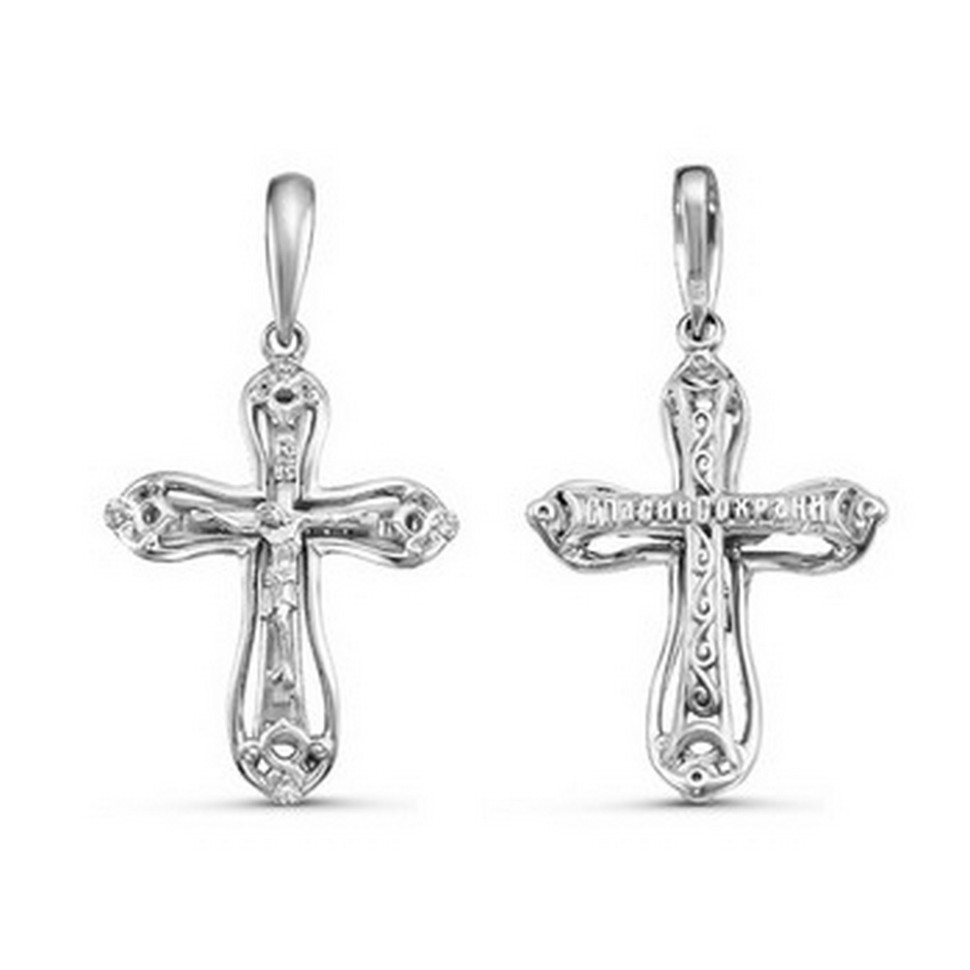 Кулон крест из белого золота с бриллиантами (061027)