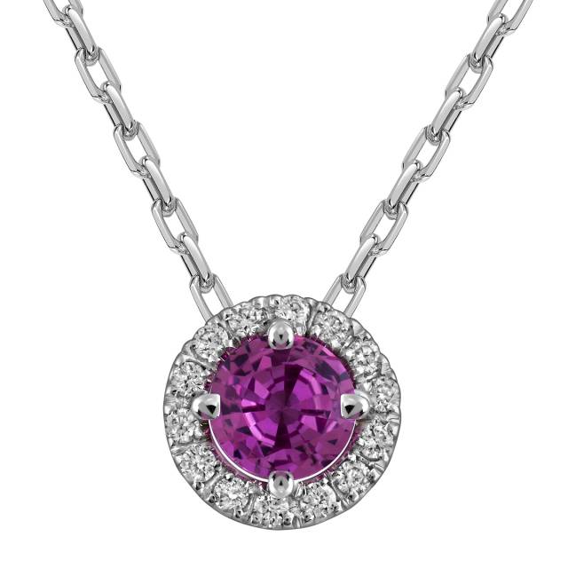 Колье из белого золота с бриллиантами и розовым сапфиром (062819)