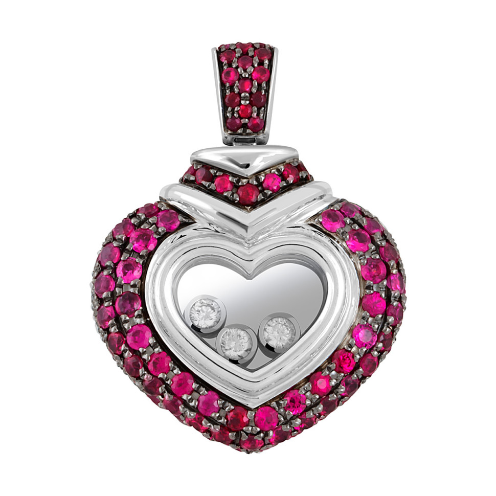 Кулон из белого золота с бриллиантами и рубинами 