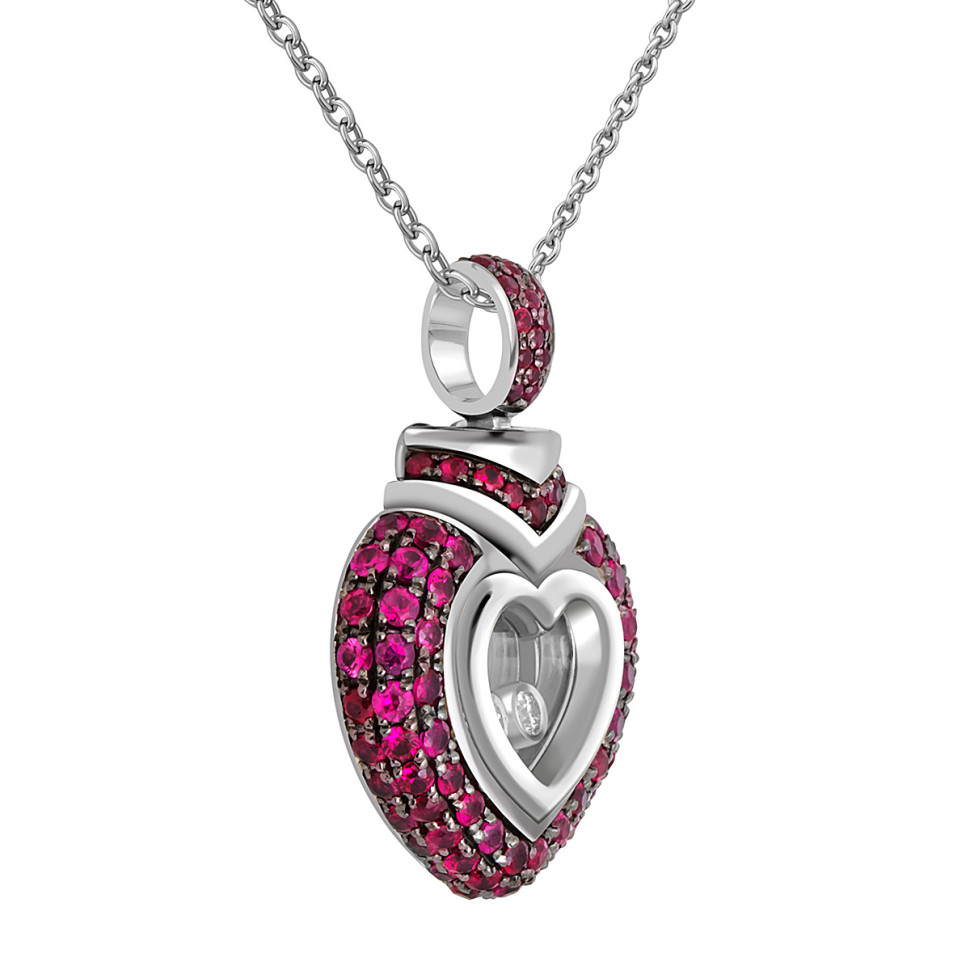 Кулон из белого золота с бриллиантами и рубинами 