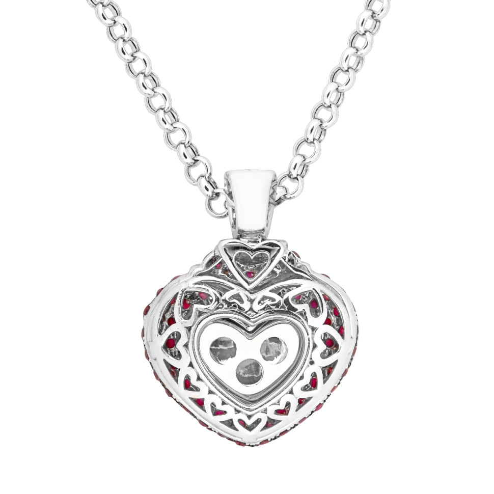 Кулон из белого золота с бриллиантами и рубинами 