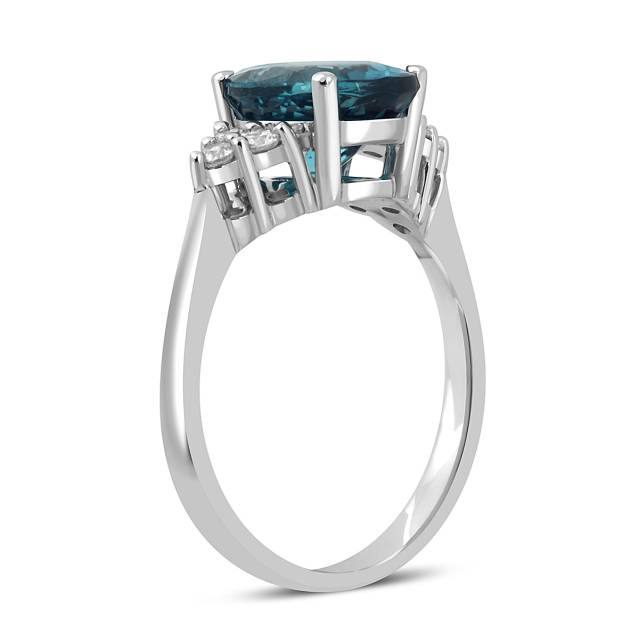 Кольцо из белого золота с бриллиантами и лондон топазом (060510)