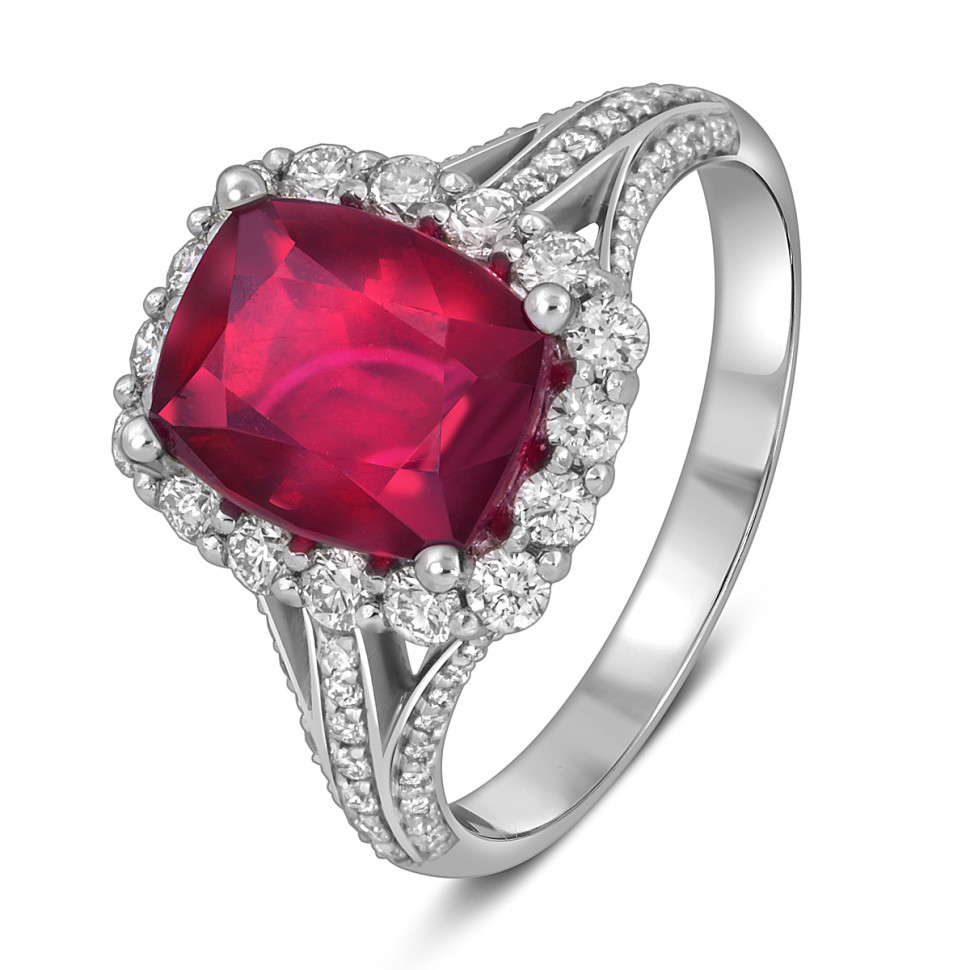 Кольцо из белого золота с бриллиантами и рубином (062785)